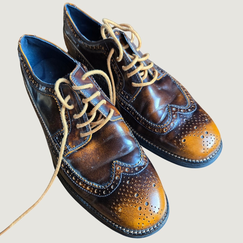Cole Haan Lunargrand Wingtip Oxford Brown Leather Shoes Mens 10 Blokecore Brogue